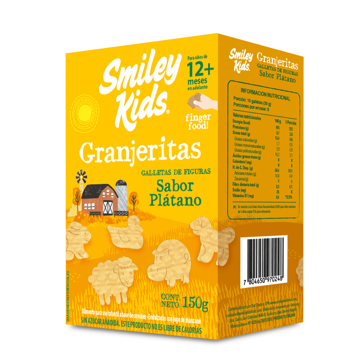 granjeritasplatano8436 Galletas Granjeritas Banana - 150g / Smiley Kids - Imagen 1