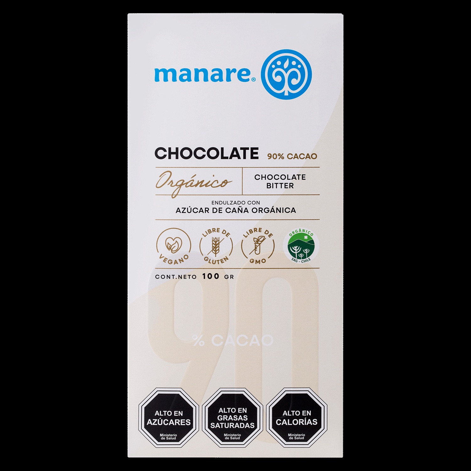 Manare_Chocolateorg90_0g Barra de Chocolate 90% Cacao - 100g / Manare - Imagen 1