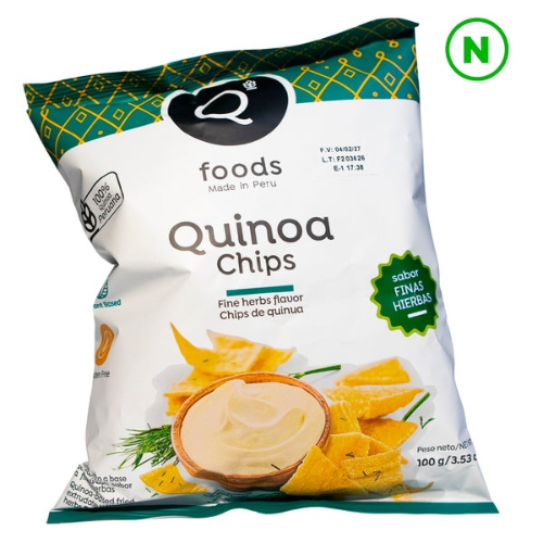 cbb31305-a9e4-4a10-a09c-2d045deff69e.png Chips de Quinoa Finas Hierbas Salados - 100g / Q Foods - Imagen 1